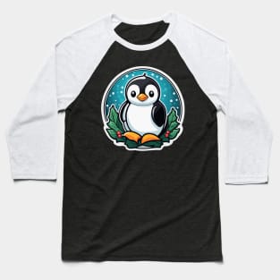 Penguin Christmas Illustration Baseball T-Shirt